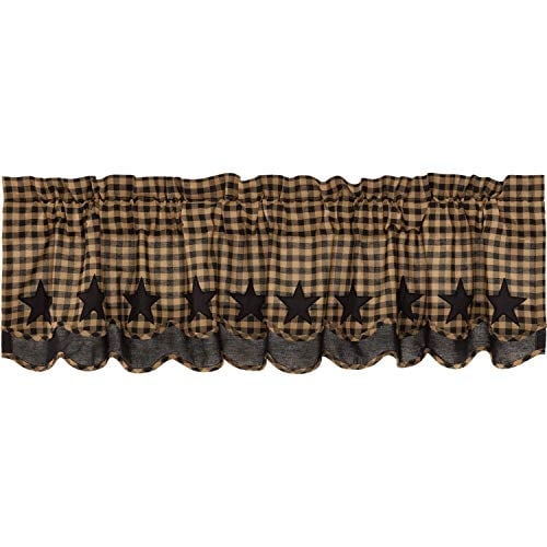 Raven Black VHC Brands Star Cotton Primitive Kitchen Curtains Rod Pocket Appliqued 16x60 Valance 